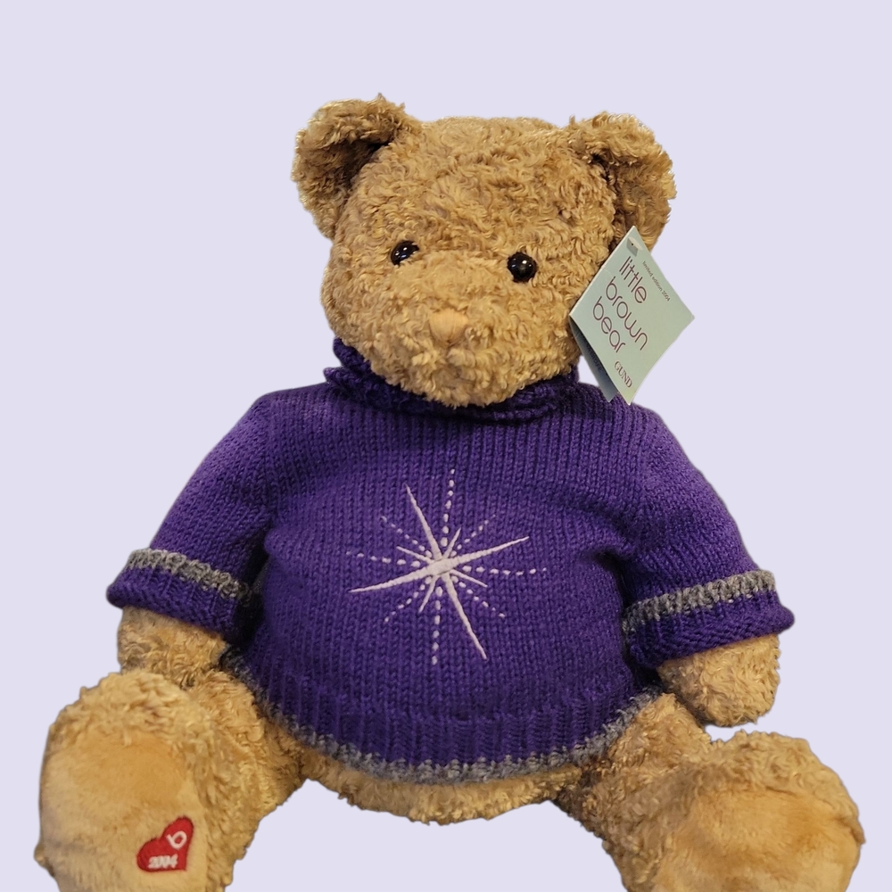 Gund Little Brown Bear 2004 Purple Sweater Teddy Bear